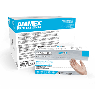 Ammex AMMEX Professional Clear Vinyl PF Exam Gloves, 100 Pack - PDP