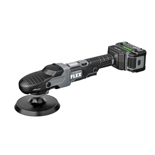 Flex power tool, a cordless rotary polisher kit, on a white background.